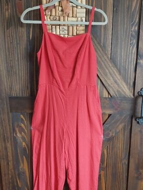 Women's Old Navy Linen-Blend Red Wide-Leg Jumpsuit